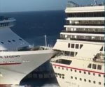 Fuerte viento causó choque de cruceros en Cancún